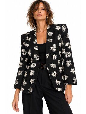 vintage 80s UNGARO TER blazer black medium jacket embroidered floral cotton